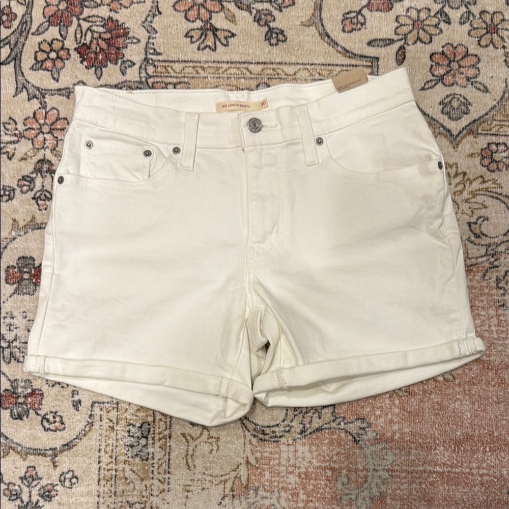 White Jean Shorts with Cuffed Hem